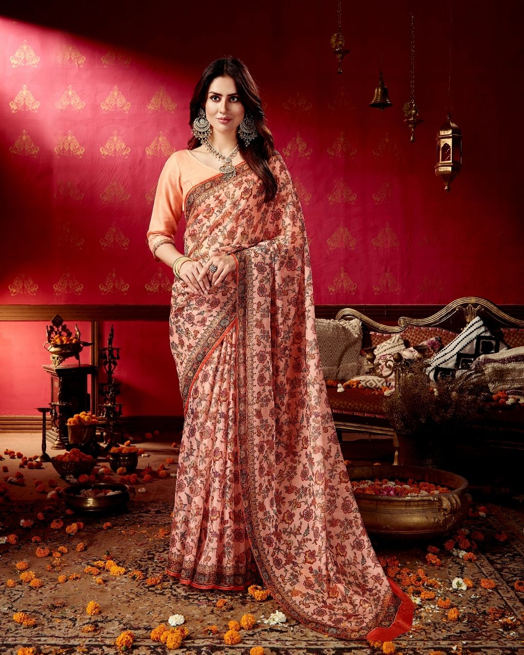 Peach Blossom Flat Silk Saree