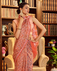 Kalamkari Kesar Flat Silk Saree