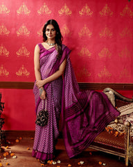 Magenta Chevron Print Flat Silk Saree