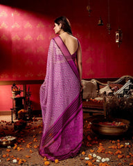 Magenta Chevron Print Flat Silk Saree