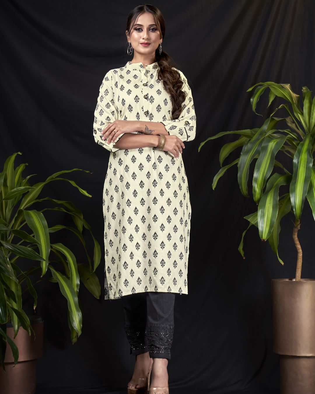 Shop Cream brocade kurta and pants with bandhani dupatta- Set Of Three |  The Secret Label | Indian fashion dresses, Designer dresses indian, Long  kurti designs